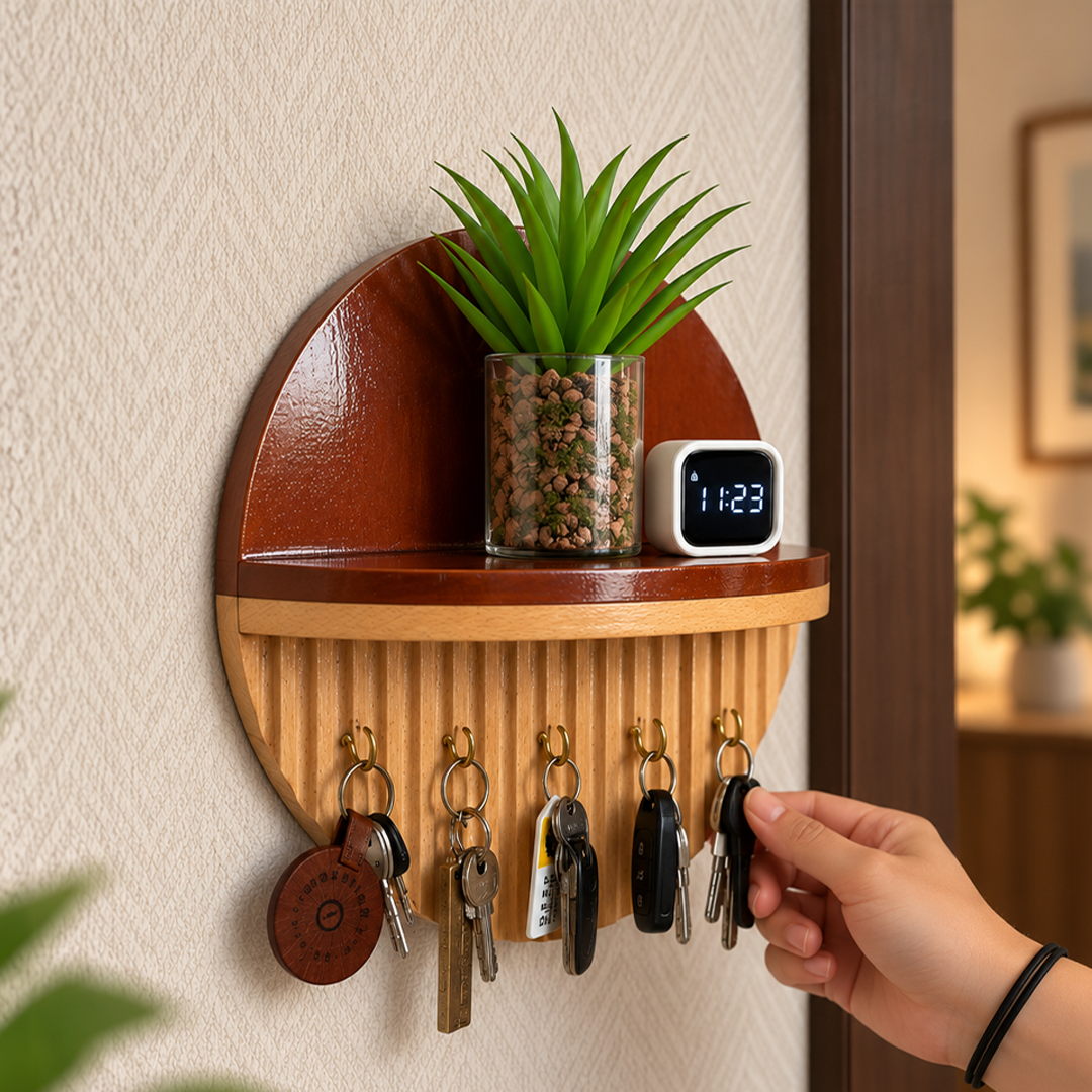 Beechwood Wall Shelf & Key Organizer